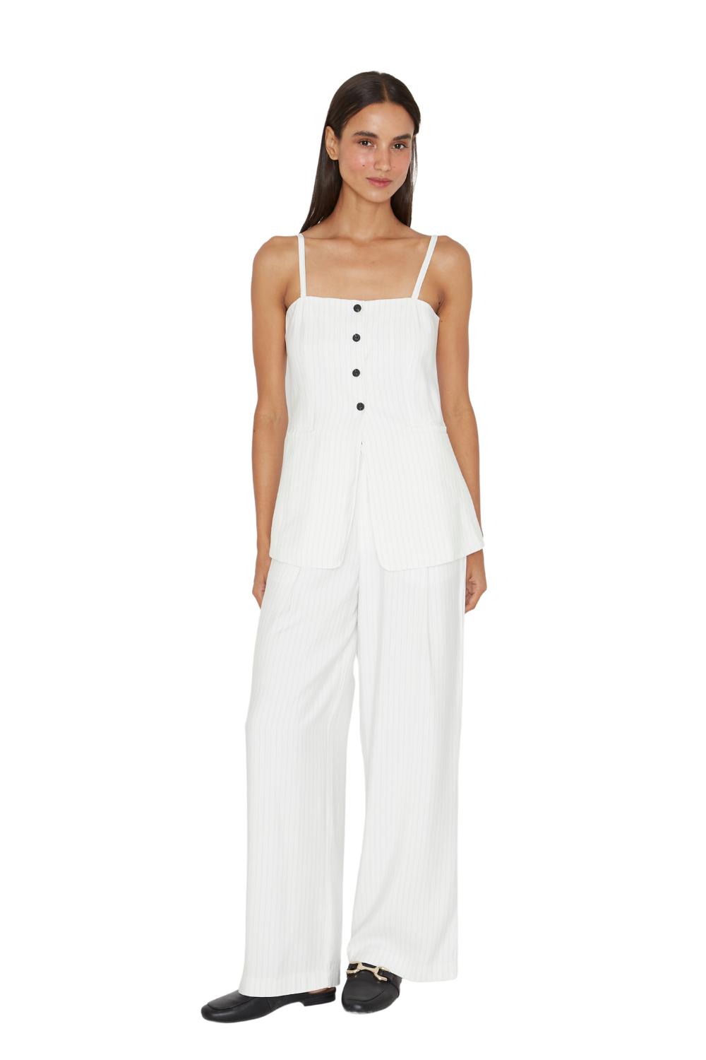 PANTALÓN MUJER JACINTA TIENDA BLANCO OXFORD RAYAS - 1