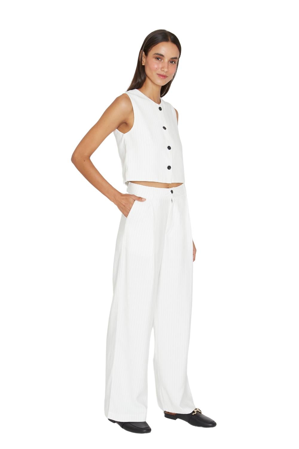 PANTALÓN MUJER JACINTA TIENDA BLANCO OXFORD RAYAS - 3