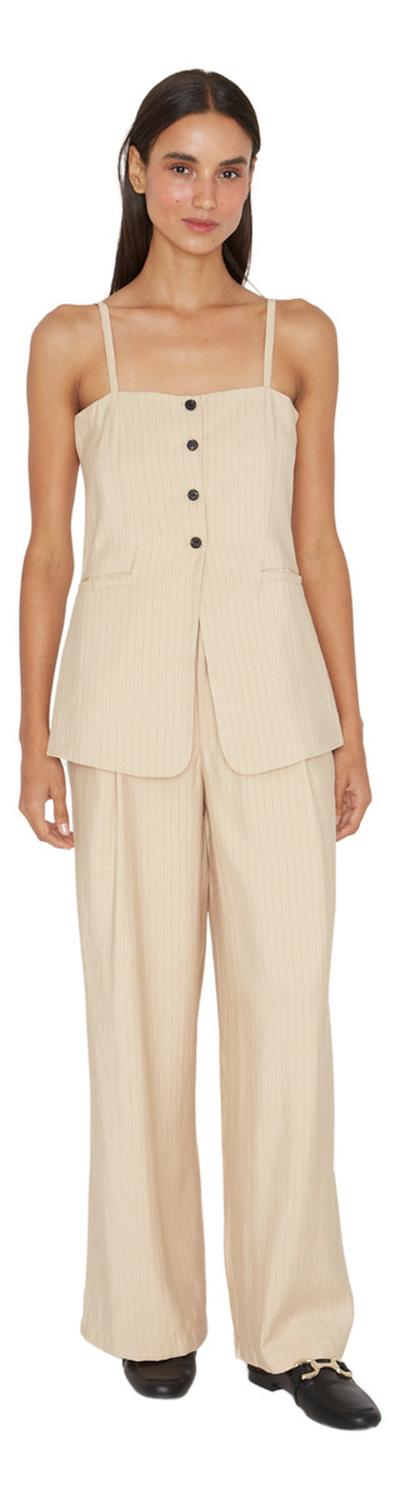 PANTALÓN MUJER JACINTA TIENDA BEIGE OXFORD RAYAS CRUDO - 4