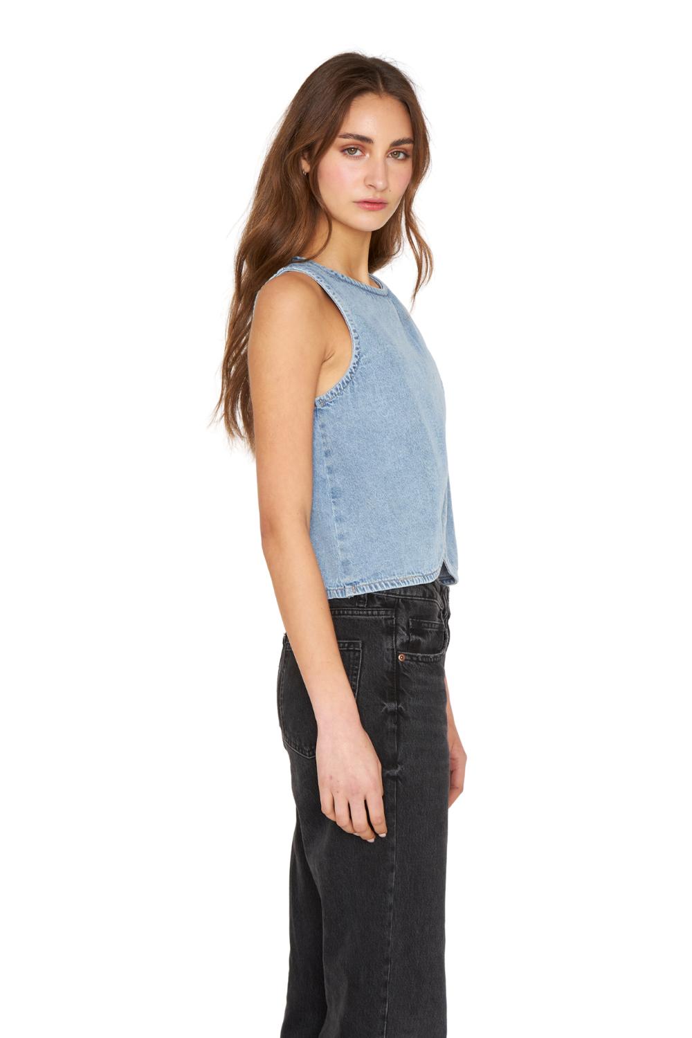 POLERA DENIM SIN MANGAS AZUL JACINTA TIENDA - 2