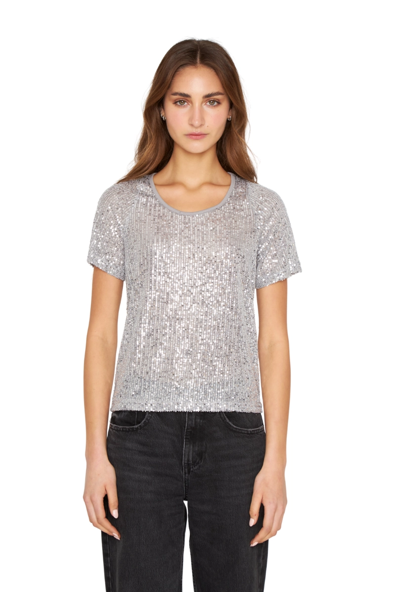 POLERA GLAM MANGA CORTA PLATEADO JACINTA TIENDA - 1