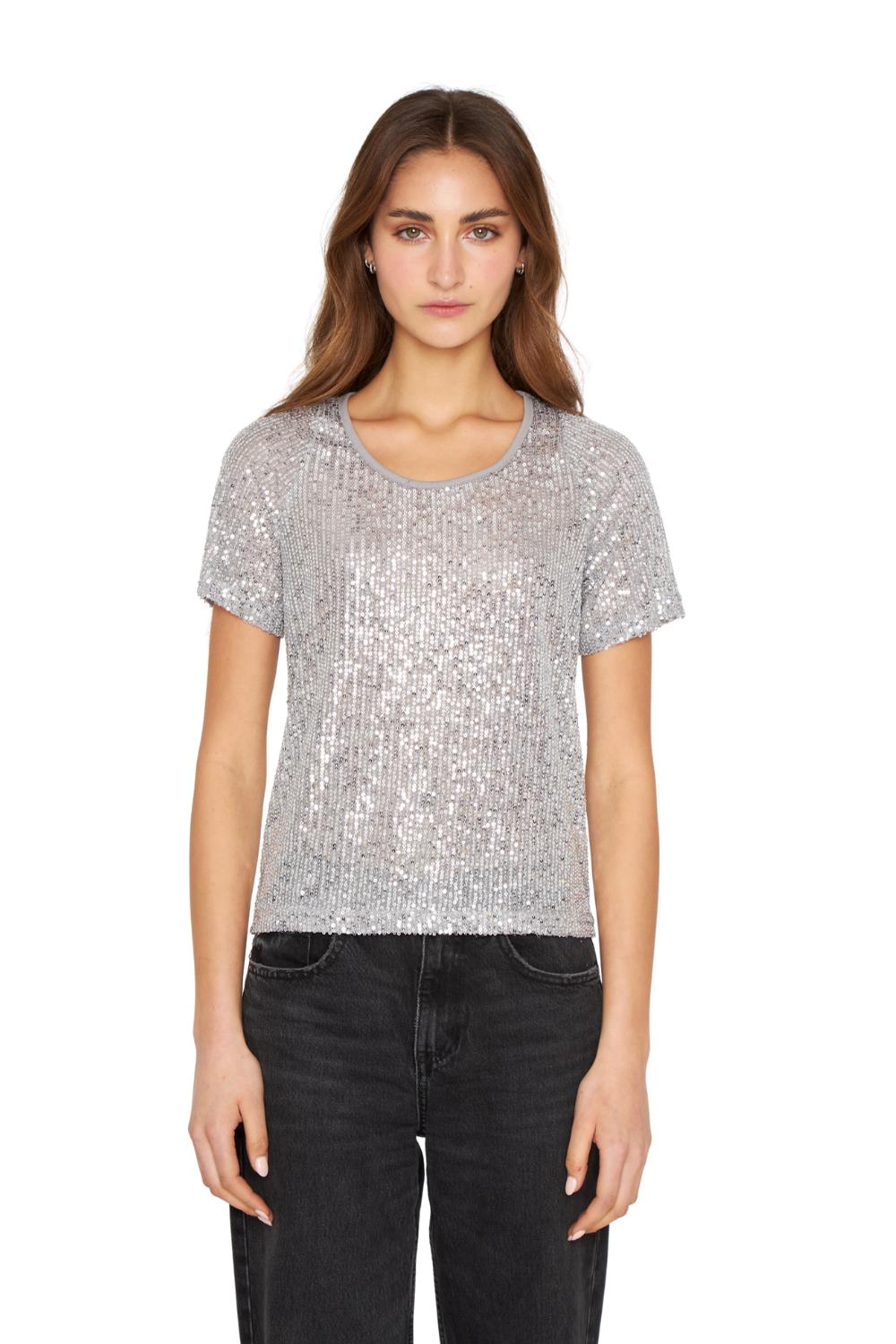POLERA GLAM MANGA CORTA PLATEADO JACINTA TIENDA - 1