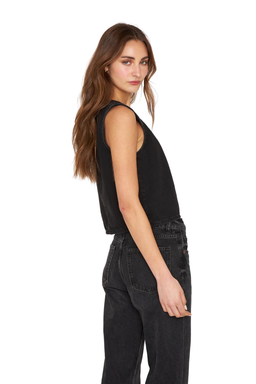 POLERA DENIM SIN MANGAS NEGRA JACINTA TIENDA - 3