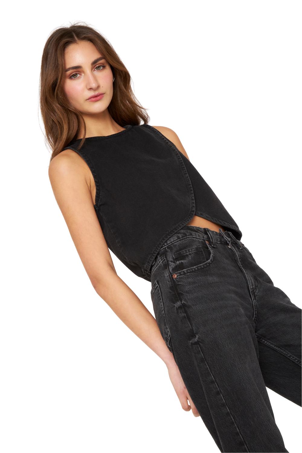 POLERA DENIM SIN MANGAS NEGRA JACINTA TIENDA - 4