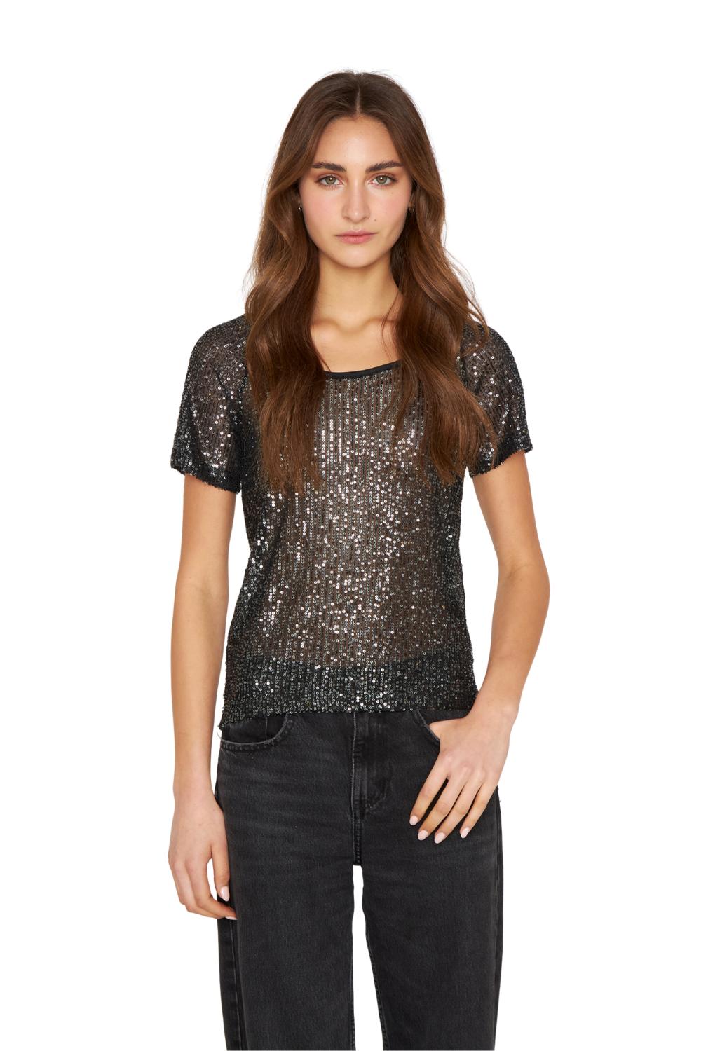 POLERA GLAM MANGA CORTA NEGRA JACINTA TIENDA - 1