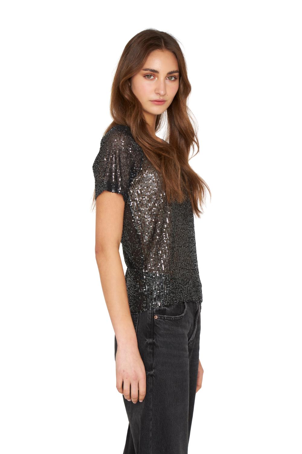 POLERA GLAM MANGA CORTA NEGRA JACINTA TIENDA - 3
