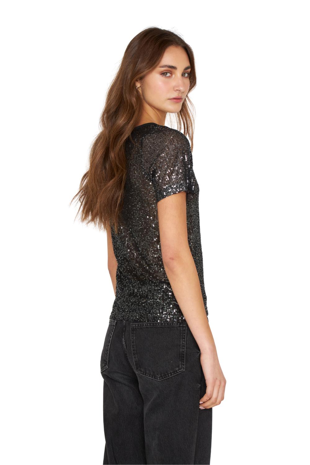 POLERA GLAM MANGA CORTA NEGRA JACINTA TIENDA - 4