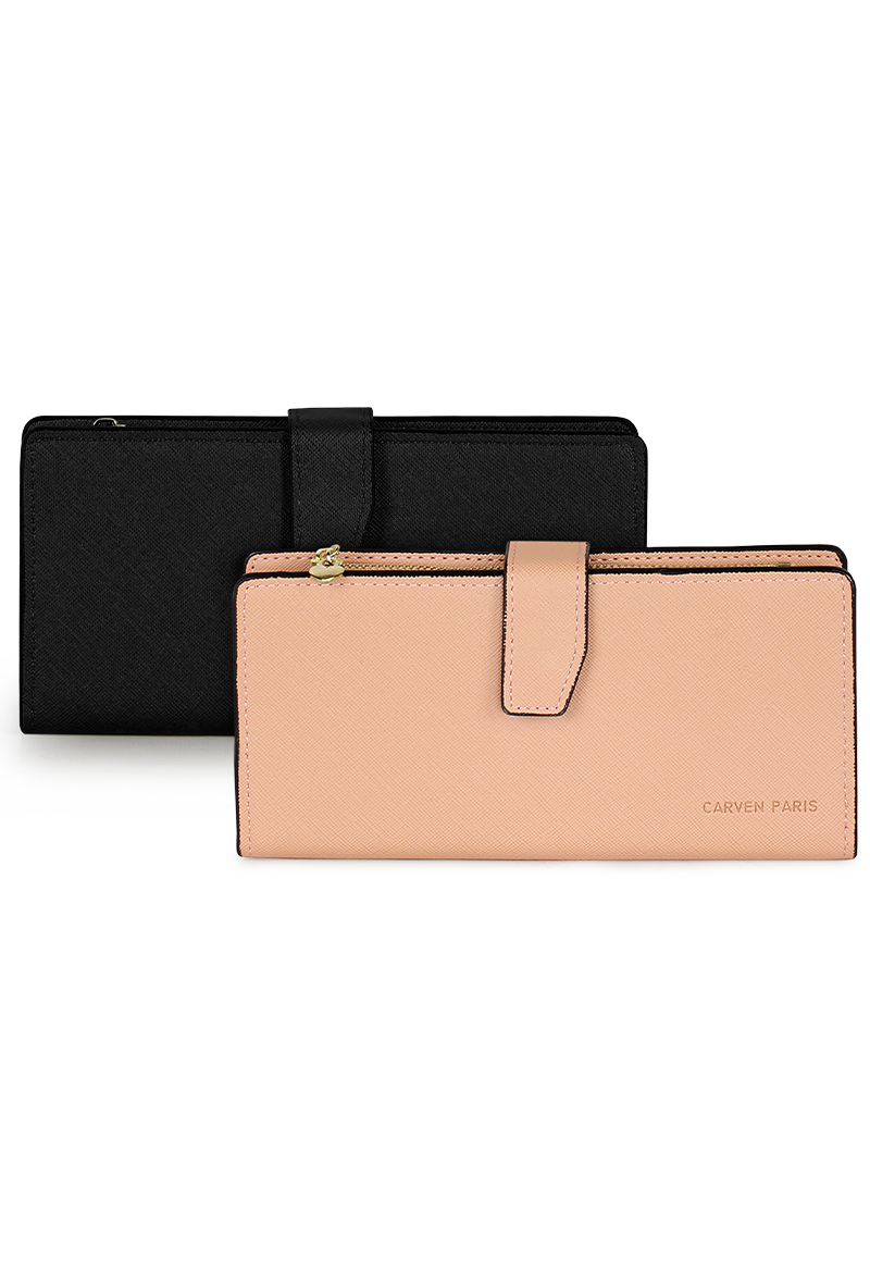 2 BILLETERAS DE MUJER VESTA NEGRA Y PINK CARVEN - 1