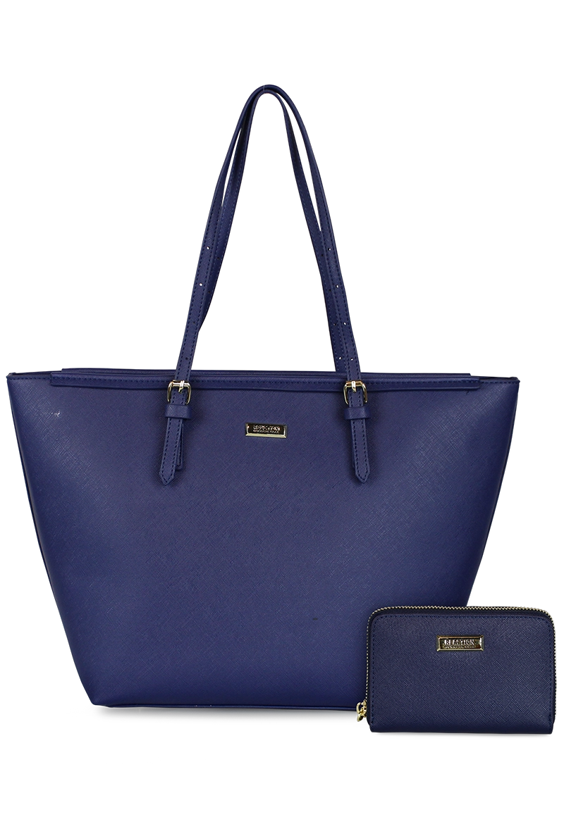 CARTERA TEMPO + BILLETERA TRIFOLD AZUL OSCURO KENNETH COLE - 1