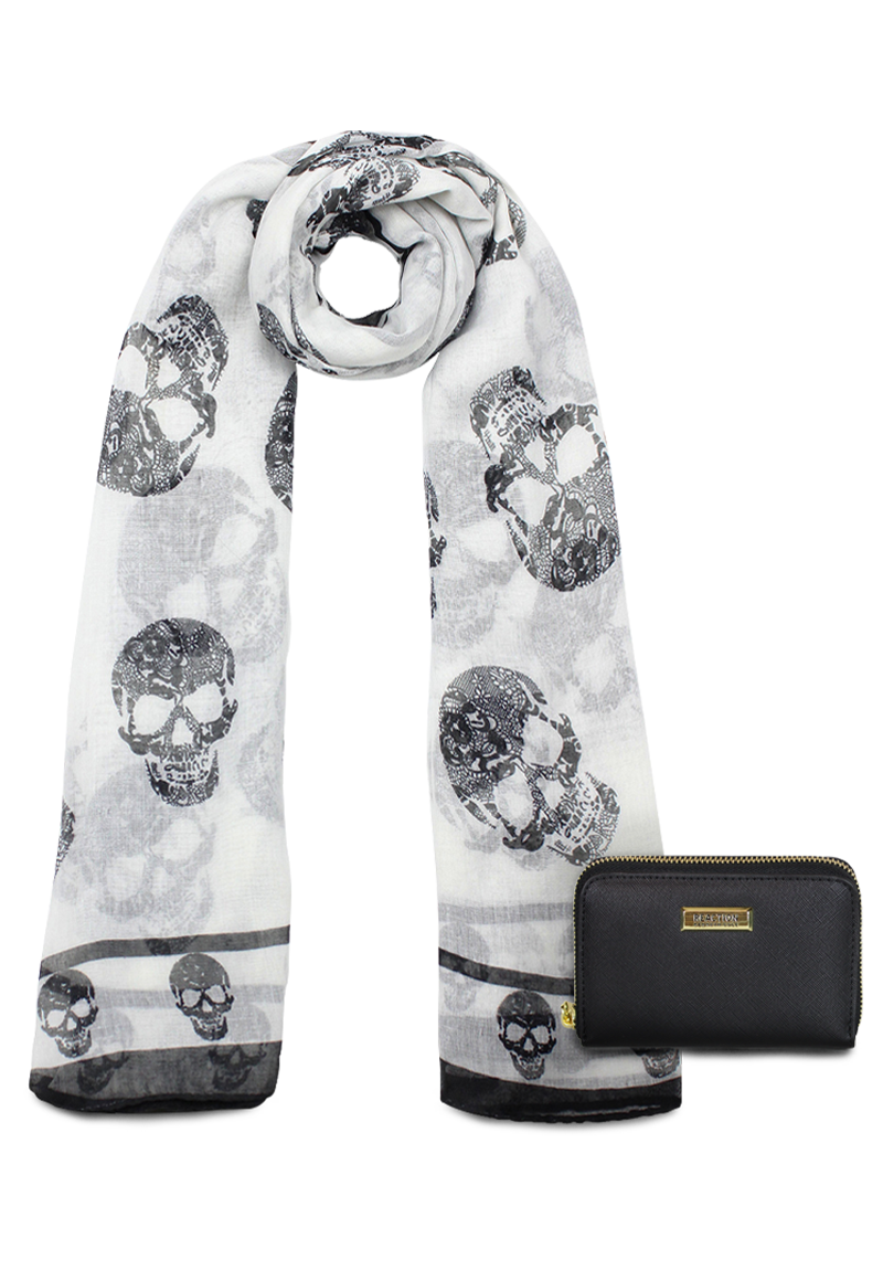 PACK BILLETERA TRIFOLD NEGRA + PAÑUELO ONI BLANCO KENNETH COLE - 1