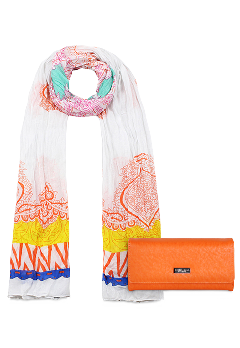 PACK BILLETERA FLAP-BESSIE ORANGE + PAÑUELO ALCALA KENNETH COLE - 1