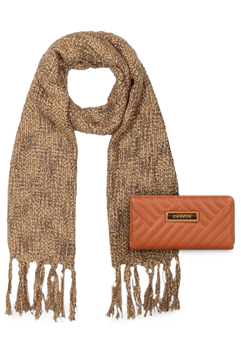 PACK CARVEN BILLETERA AVA BROWN + PAÑUELO - 1