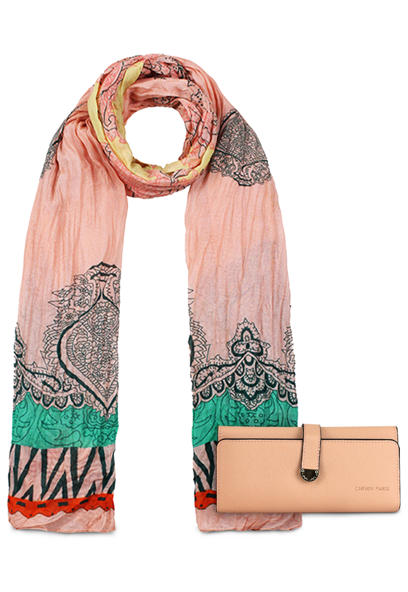 PACK BILLETERA NÁPOLES ROSA + PAÑUELO ALCALA CORAL CARVEN - 1
