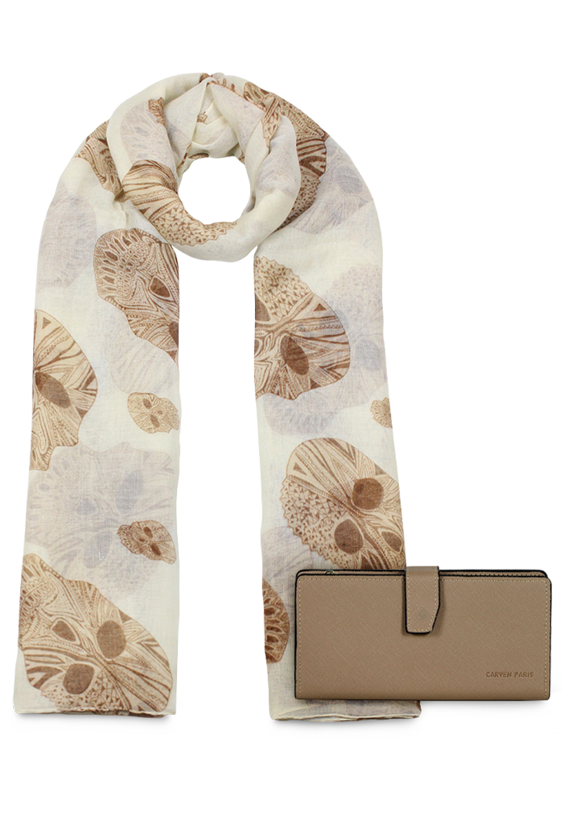 PACK BILLETERA VESTA TAUPE + PAÑUELO OMANI BEIGE CARVEN - 1