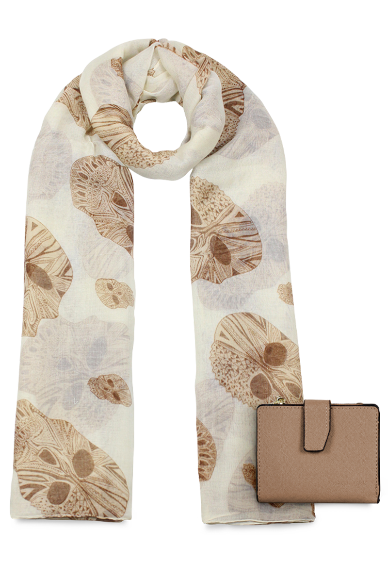 PACK BILLETERA BRIANA TAUPE + PAÑUELO OMANI BEIGE CARVEN - 1