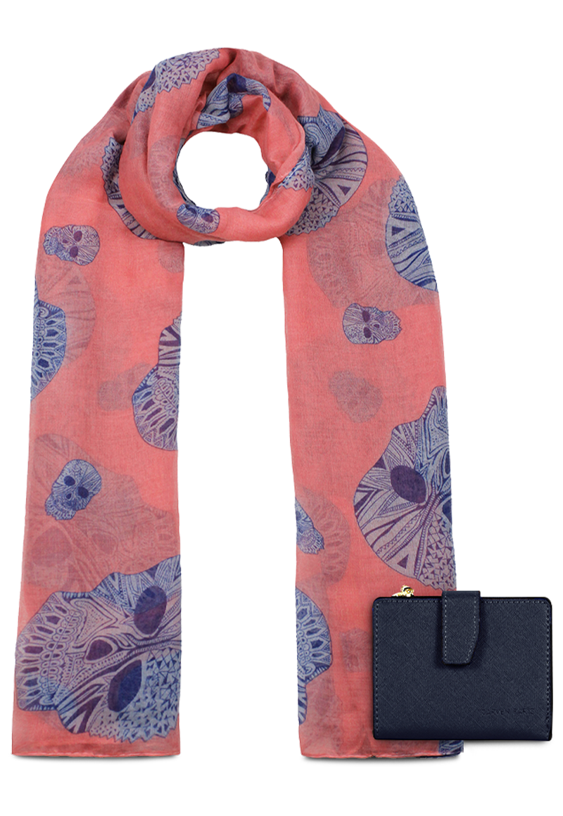 PACK BILLETERA BRIANA AZUL + PAÑUELO OMANI CORAL CARVEN - 1