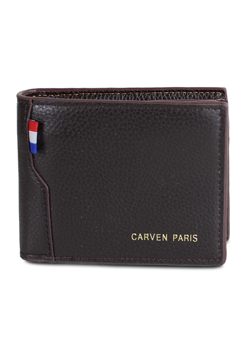 BILLETERA DE HOMBRE MATT EN COLOR CAFE OSCURO CARVEN PARIS - 1
