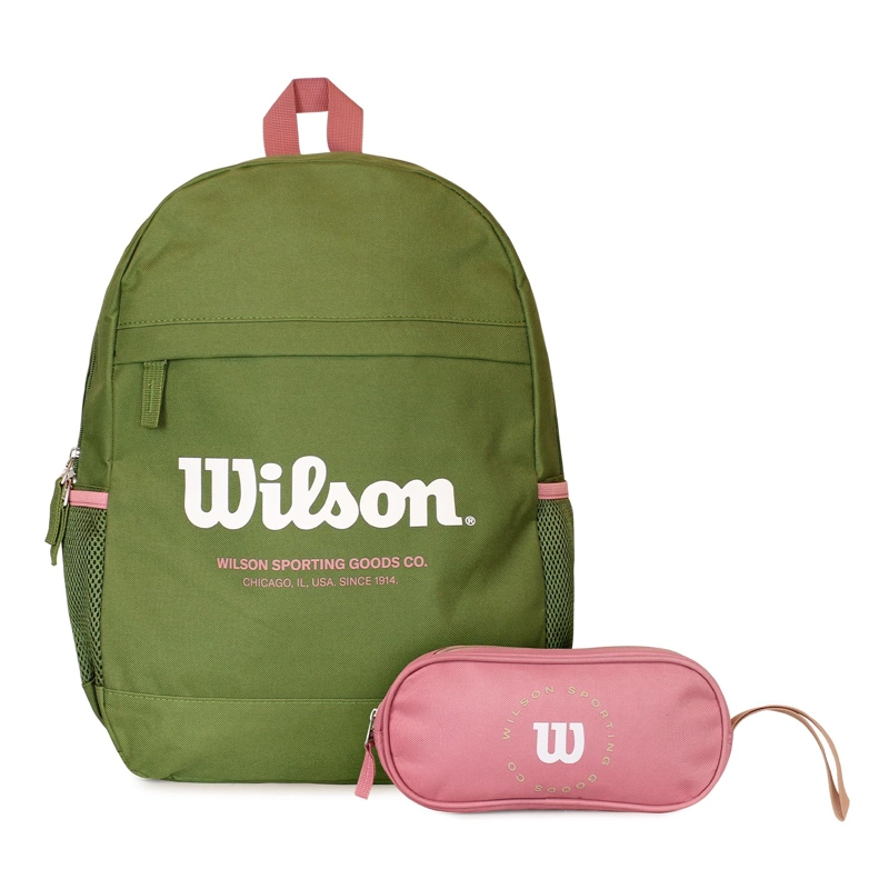 PACK WILSON MOCHILA ATOM VERDE + ESTUCHE CHARLOTTE ROSADO - 1