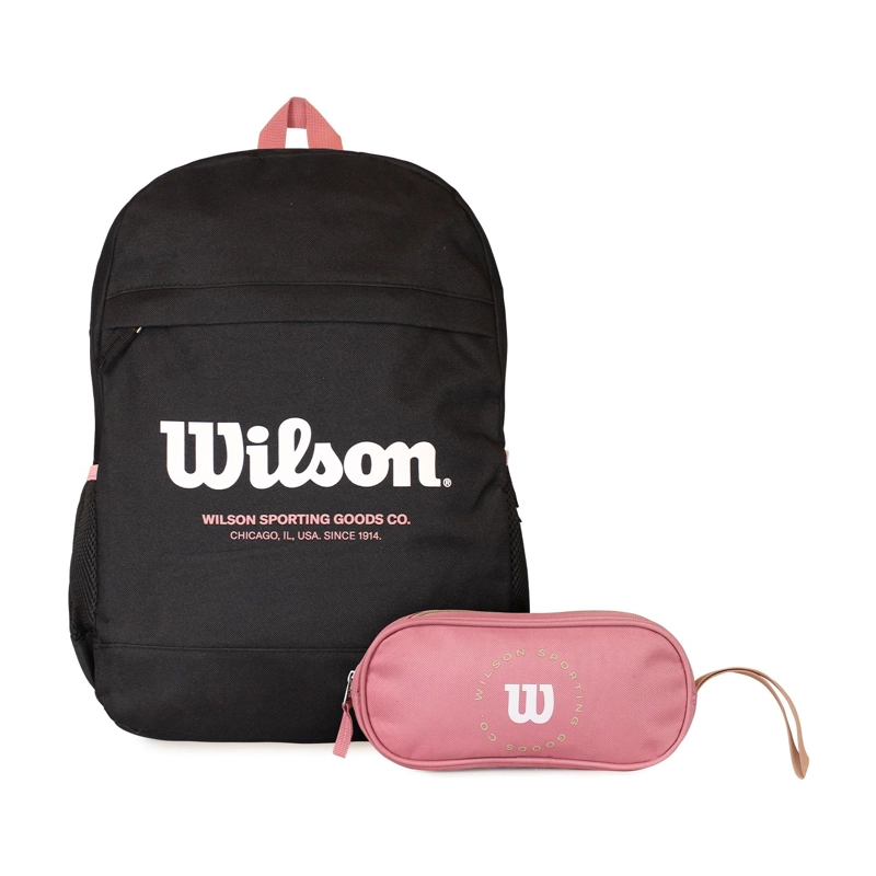 PACK WILSON MOCHILA ATOM NEGRA + ESTUCHE CHARLOTTE ROSADO - 1