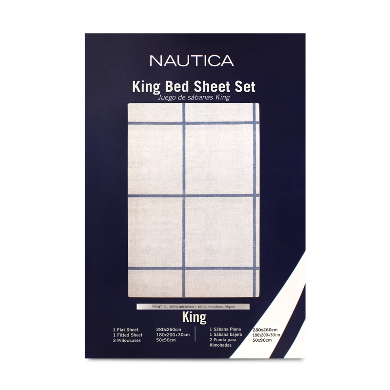 JUEGO DE SABANAS NAUTICA 4 PIEZAS MICROFIBRA KING DISEÑO A CUADROS BLANCO - 6