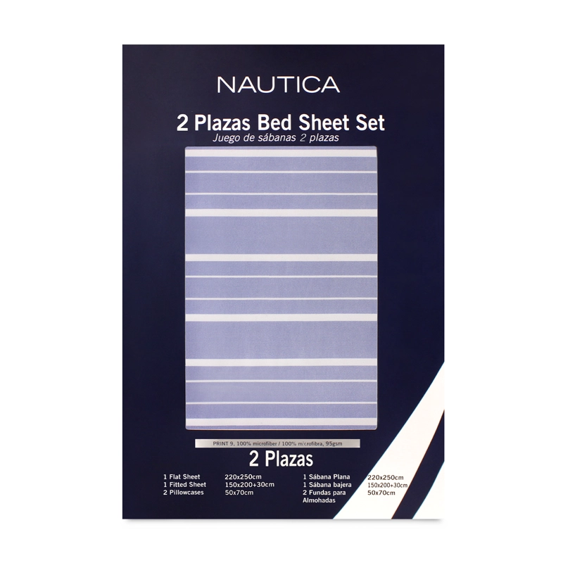 JUEGO DE SABANAS NAUTICA 3PIEZAS MICROFIBRA 1,5 PLAZAS LINEAS AZULES - 5