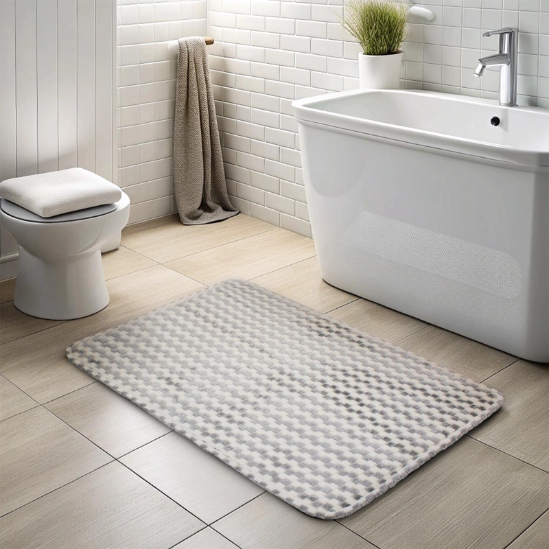 ALFOMBRA DE BAÑO MEMORY FOAM 50X80 CM CUADROS SILVER - 5