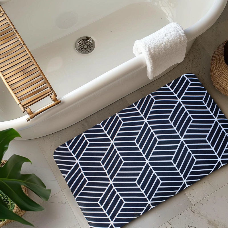 ALFOMBRA DE BAÑO NAUTICA PVC ANTIDESLIZANTE 39X69CM AZUL-BLANCO - 1