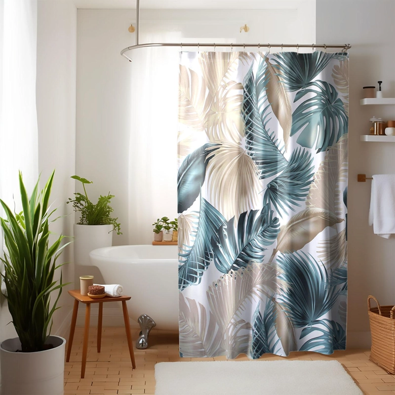 CORTINA PARA BAÑO NAUTICA POLIE STER 180X180CM DISEÑO HOJAS TROPICALES - 1