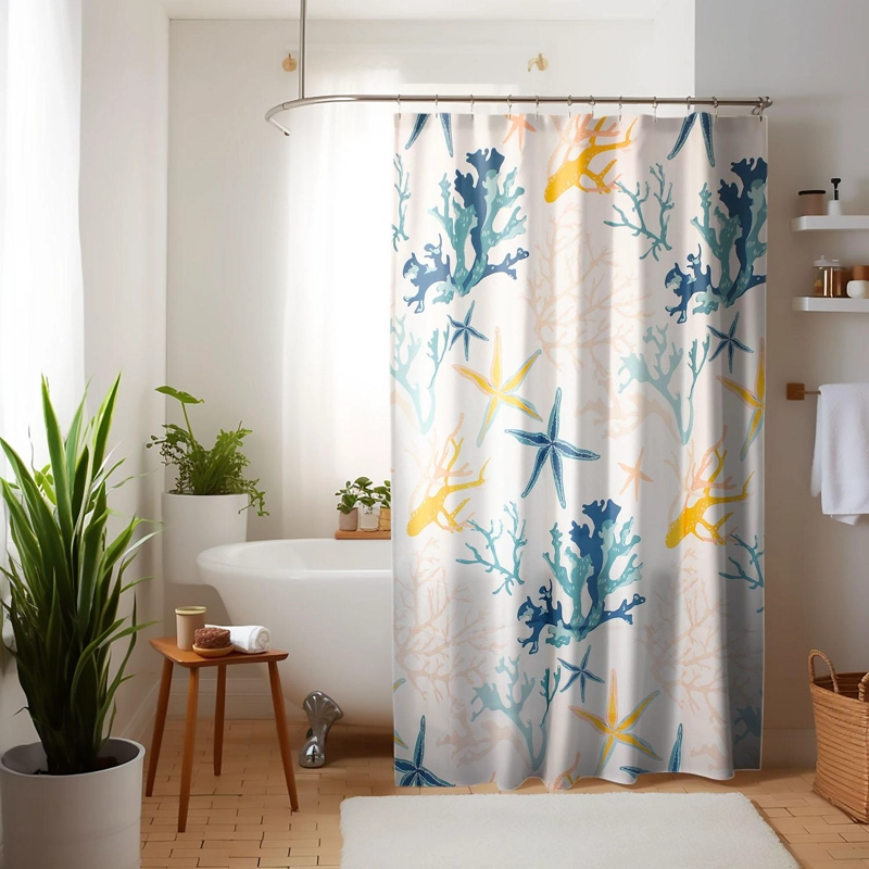 CORTINA PARA BAÑO NAUTICA POLIE STER 180X180CM DISEÑO CORALES DE MAR - 1