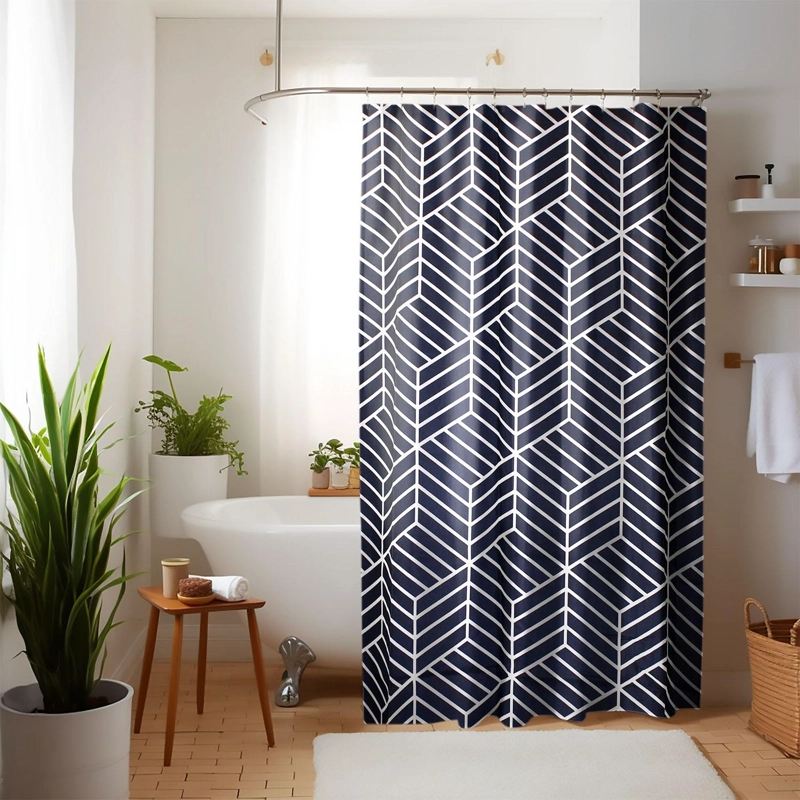 CORTINA PARA BAÑO NAUTICA POLIE STER 180X180CM DISEÑO AZUL - 1
