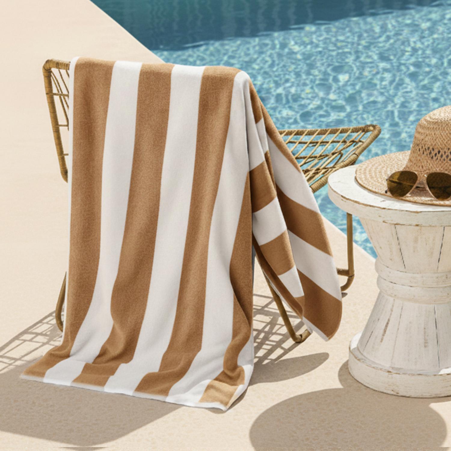 TOALLA DE PLAYA NAUTICA 100% ALGODON 163X81 DISEÑO RAYAS BEIGE - 1