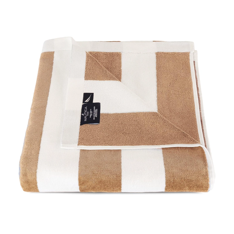 TOALLA DE PLAYA NAUTICA 100% ALGODON 163X81 DISEÑO RAYAS BEIGE - 2