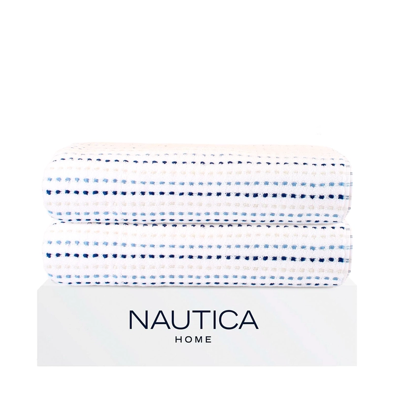 PACK 2 TOALLAS DE BAÑO STRIPE NAUTICA HOME 100% ALGODON76X137CM BLANCA - 1