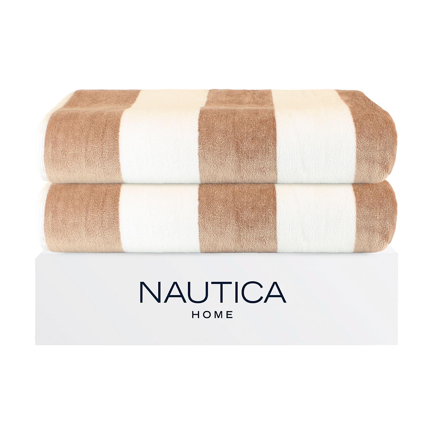 2 TOALLAS DE PLAYA NAUTICA HOME 100% ALGODON 163X81CM CABANA BEIGE - 1