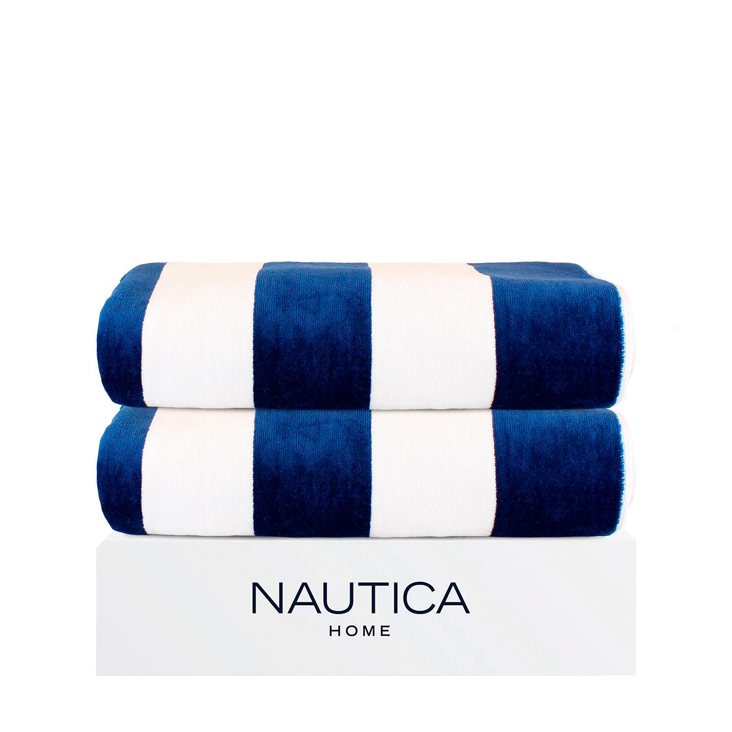 2 TOALLAS DE PLAYA NAUTICA HOME 100% ALGODON 163X81CM CABANA AZUL MARINO - 1