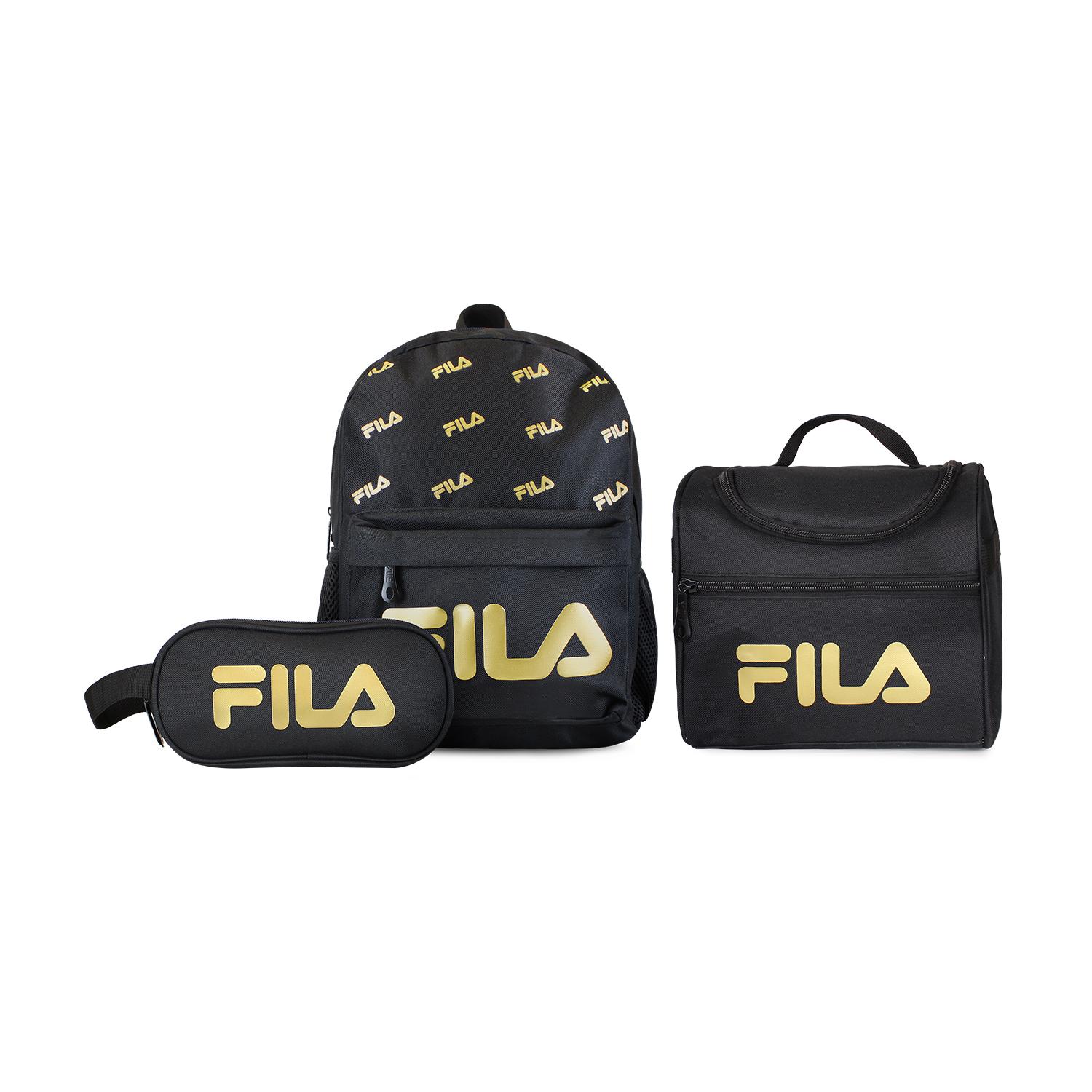 SET FILA MOCHILA 10LTS URBANIX + LONCHERA TE RMICA + ESTUCHE SPARK NEGRO-GOLD - 1