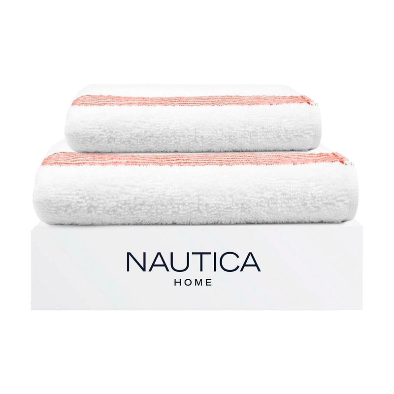 SET 2 TOALLAS NAUTICA MAV CARA+MANO 100% ALGODON ALTA CALIDAD BLANCO-ROJO - 1