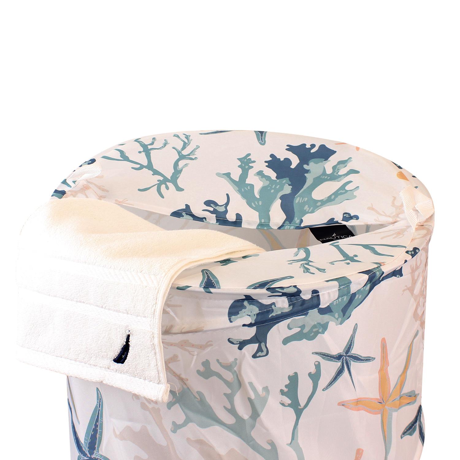 SET PARA BAÑO NAUTICA HOME CORTINA+ALFOMBRA+CESTA DISEÑO CORALES DE MAR - 7