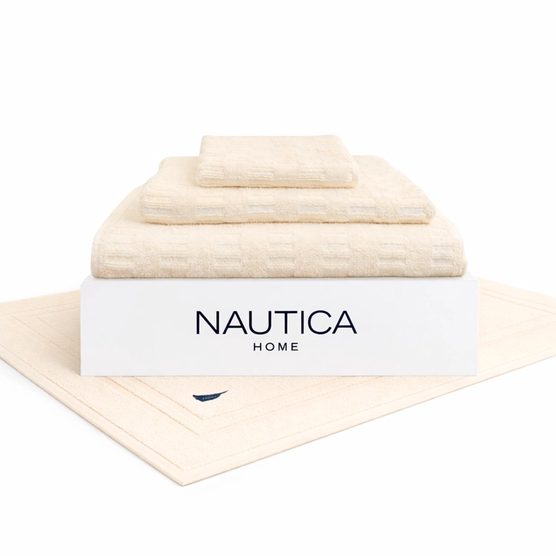 SET 4 TOALLAS NAUTICA SAVOY CARA+MANO+CUERPO+PISO 100% ALGODON ALTA CALIDAD CREMA - 2