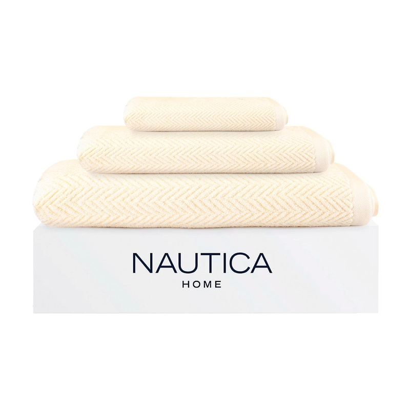 SET 3 TOALLAS NAUTICA VIS CARA+MANO+CUERPO 100% ALGODON ALTA CALIDAD CREMA - 1