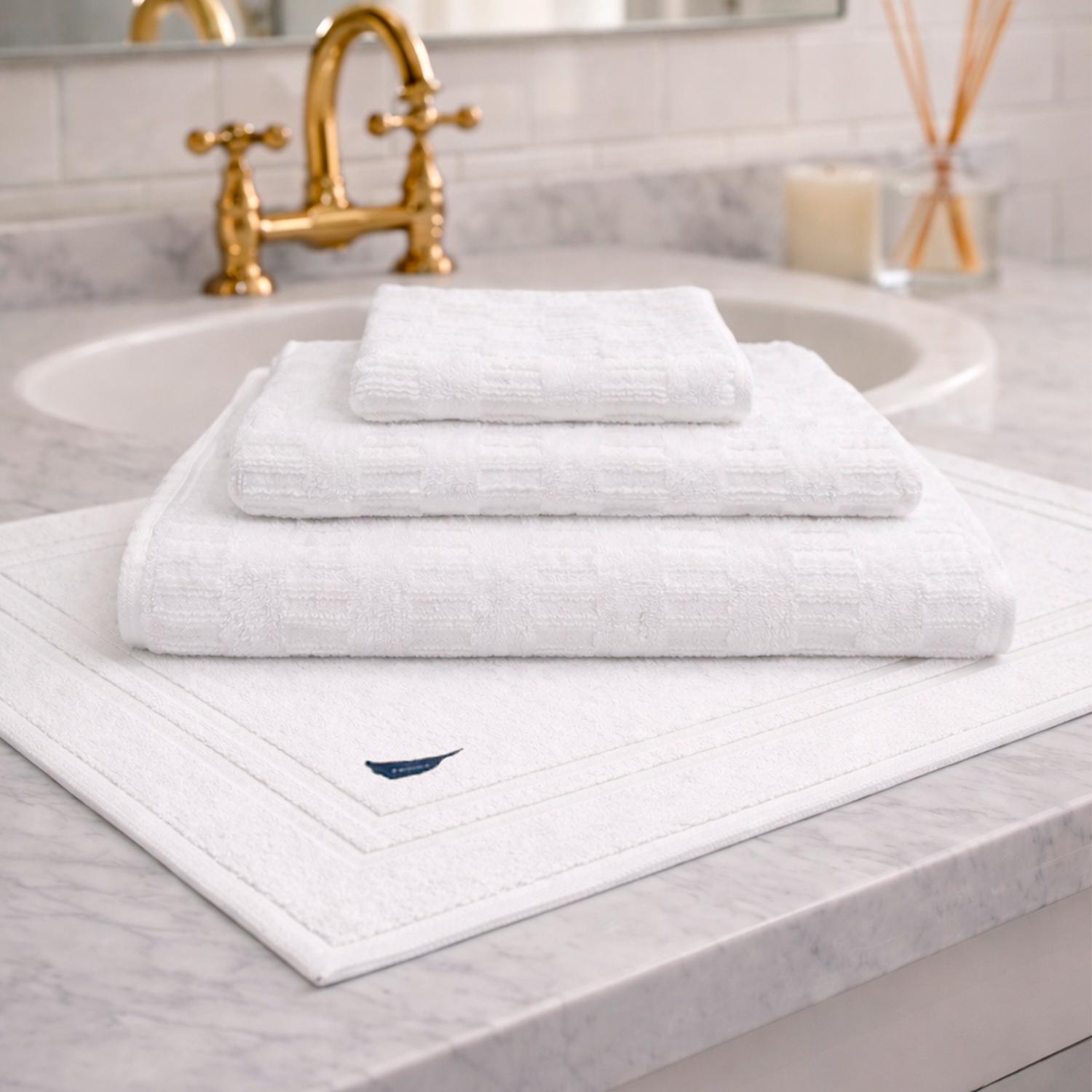 SET 4 TOALLAS NAUTICA SAVOY CARA+MANO+CUERPO+PISO 100% ALGODON ALTA CALIDAD BLANCO - 1