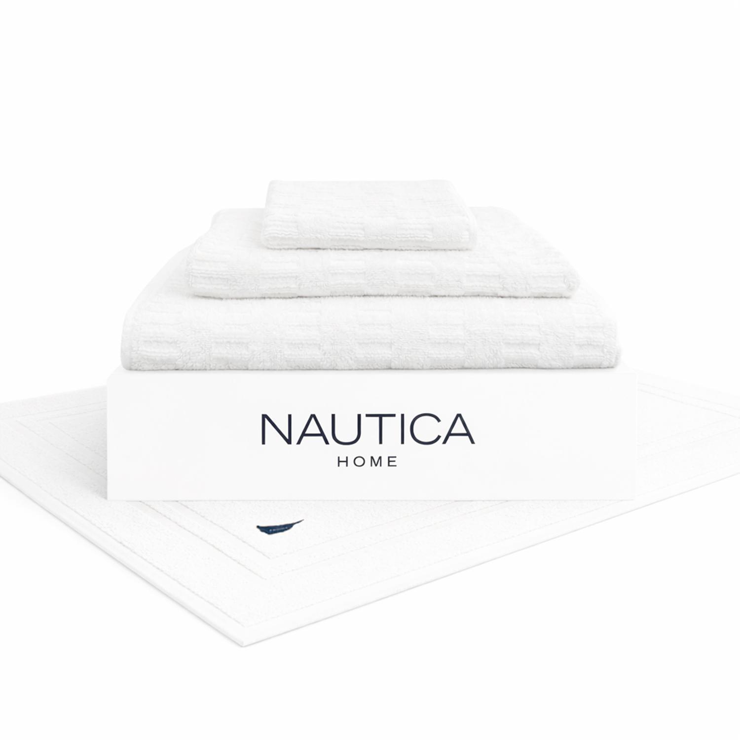 SET 4 TOALLAS NAUTICA SAVOY CARA+MANO+CUERPO+PISO 100% ALGODON ALTA CALIDAD BLANCO - 2