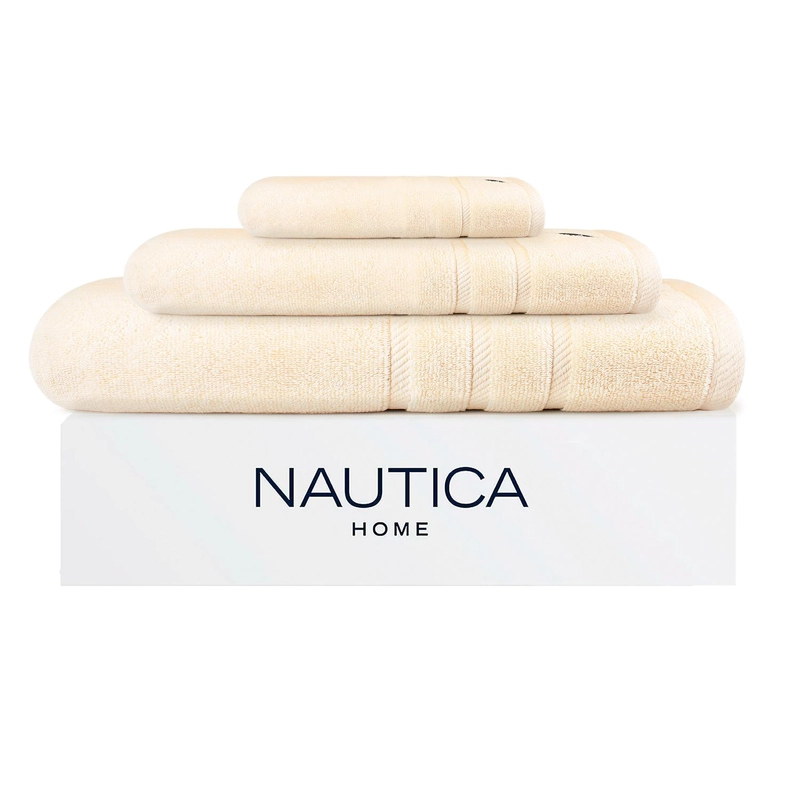 SET 3 TOALLAS NAUTICA SIGNATURE CARA+MANO+CUERPO 100% ALGODON ALTA CALIDAD BEIGE - 1