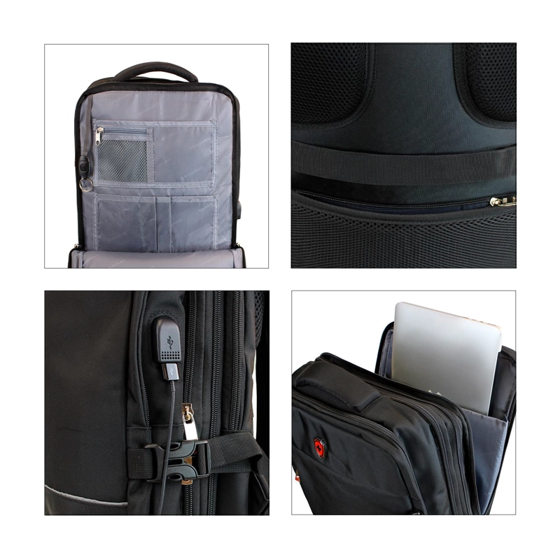 MOCHILA DE VIAJE VIRAL PLUS TIPO MALETA CON USB SWISS BAG NEGRA - 4