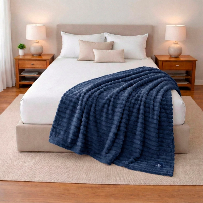 PACK 2 MANTAS DE CAMA NAUTICA HOME JACQUARD FRANELA ULTRASUAVE 127X178CM AZUL - 1