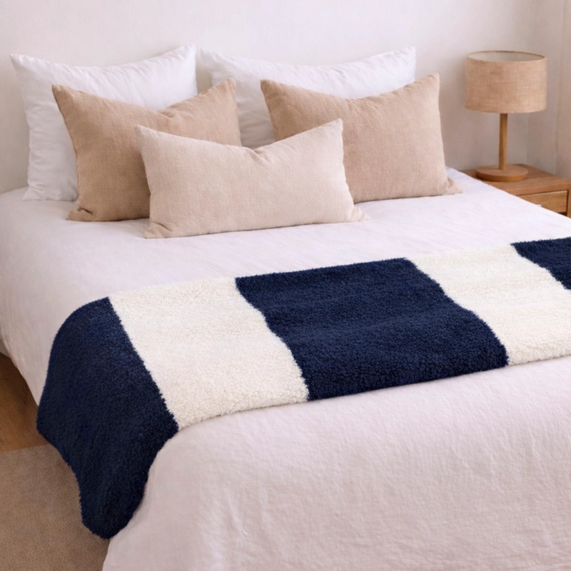 MANTA DE FRANELA NAUTICA 127X152 FLUFFY CAMA SOFA SUAVIDAD SUPERIOR AZUL MARINO - 1