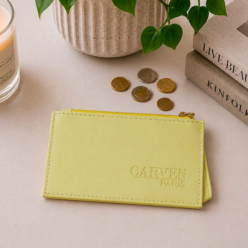 TARJETERO BILLETERA MUJER CON MONEDERO SUNY AMARILLO CARVEN PARIS - 1