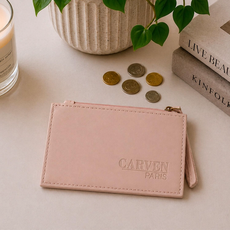 TARJETERO BILLETERA MUJER CON MONEDERO SUNY ROSADO CARVEN PARIS - 1