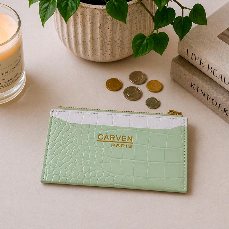 BILLETERA TARJETERO MUJER CON MONEDERO ZOE VERDE CARVEN - 1