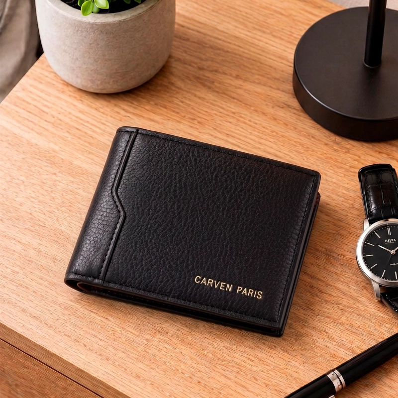 BILLETERA HOMBRE DANTE NEGRA CON MONEDERO CARVEN PARIS - 1